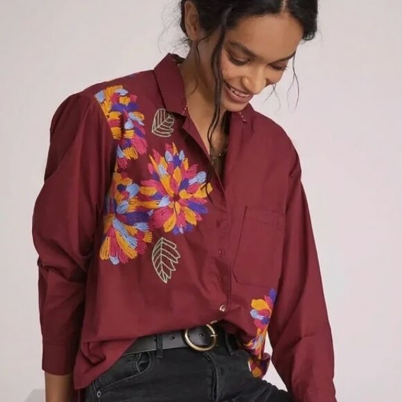 Maeve Tops - Anthropologie Maeve Embroidered Button Down Shirt, Size 10